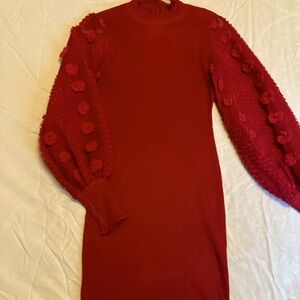 Almost Famous Red Organza Sleeve Knit Sweater Dress XL Pre-Owned